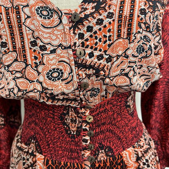 Free People Small Mexicali Rose Maxi Dress Strawberry Mixed Print Boho Romantic - Picture 7 of 16